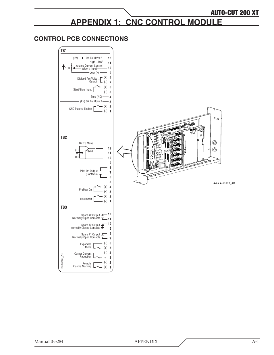 Appendix 1: cnc control module, Control pcb connections, Auto-cut 200 xt | Tweco 200 XT Auto-Cut 400V User Manual | Page 83 / 160