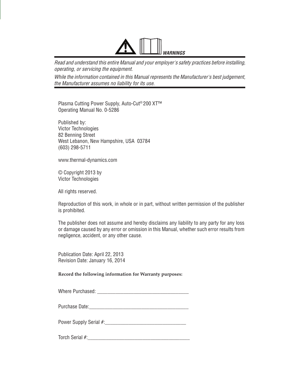 Tweco 200 XT Auto-Cut 480V User Manual | Page 3 / 160