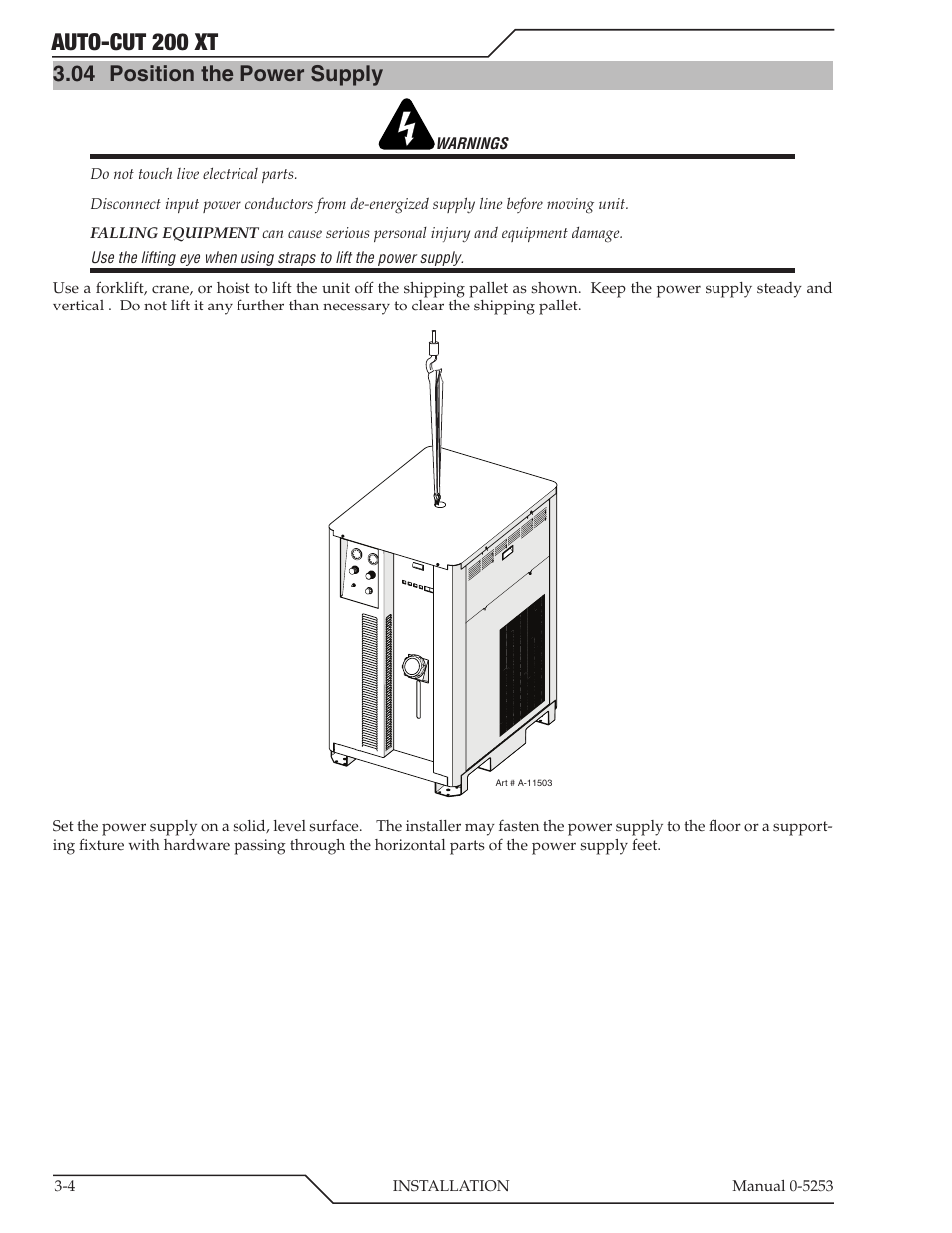 04 position the power supply, Position the power supply -4, Auto-cut 200 xt | Tweco 200 XT Auto-Cut 380V User Manual | Page 28 / 166