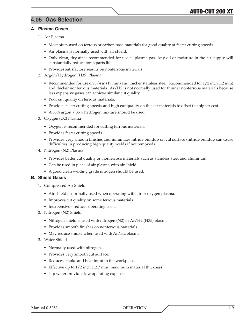 05 gas selection, Gas selection -9, Auto-cut 200 xt | Tweco 200 XT Auto-Cut 380V User Manual | Page 57 / 166