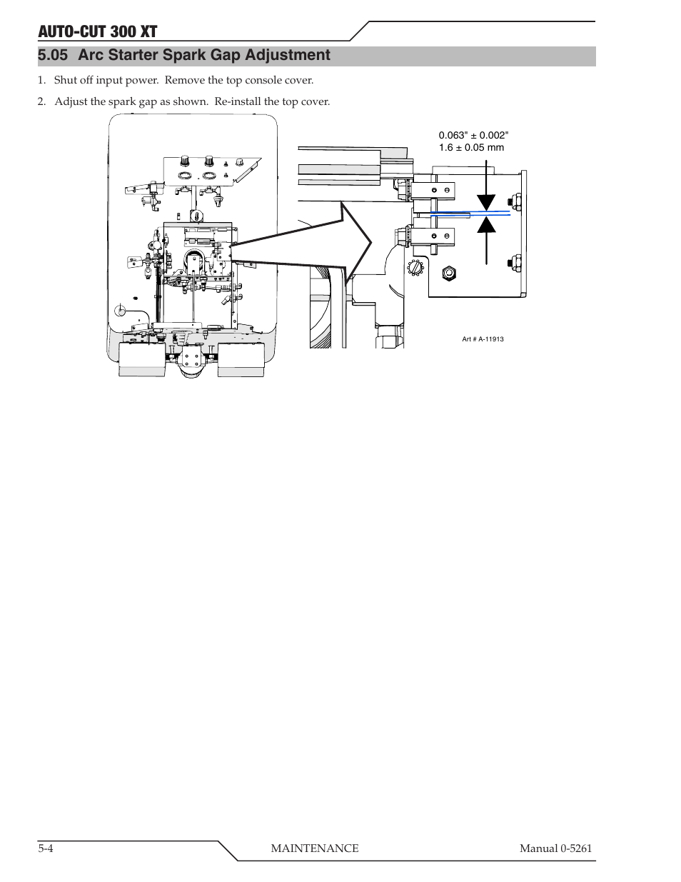 05 arc starter spark gap adjustment, Arc starter spark gap adjustment -4, Auto-cut 300 xt | Tweco 300 XT Auto-Cut 380V User Manual | Page 66 / 160