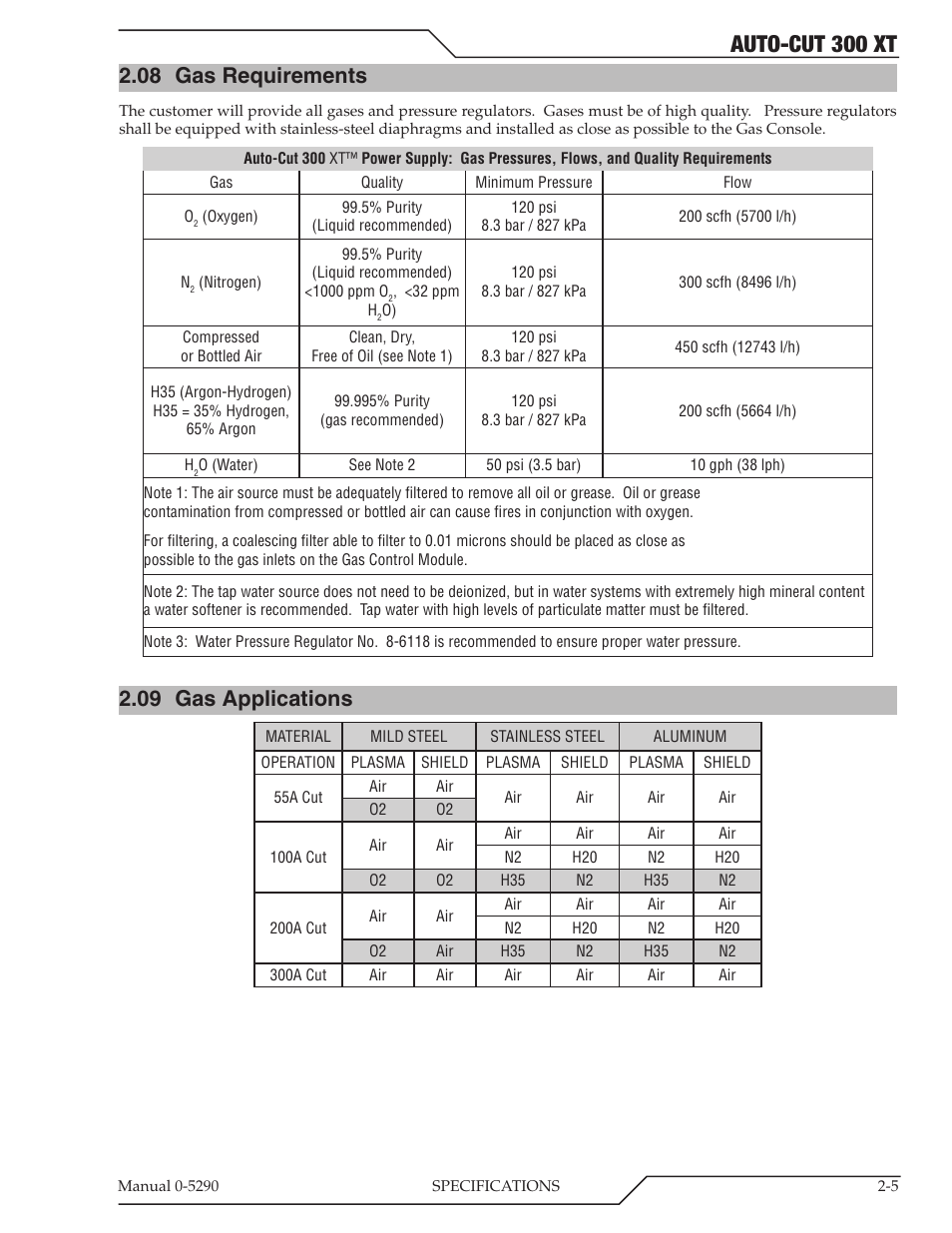 08 gas requirements, 09 gas applications, Gas requirements -5 | Gas applications -5, Auto-cut 300 xt | Tweco 300 XT Auto-Cut 400V User Manual | Page 21 / 158