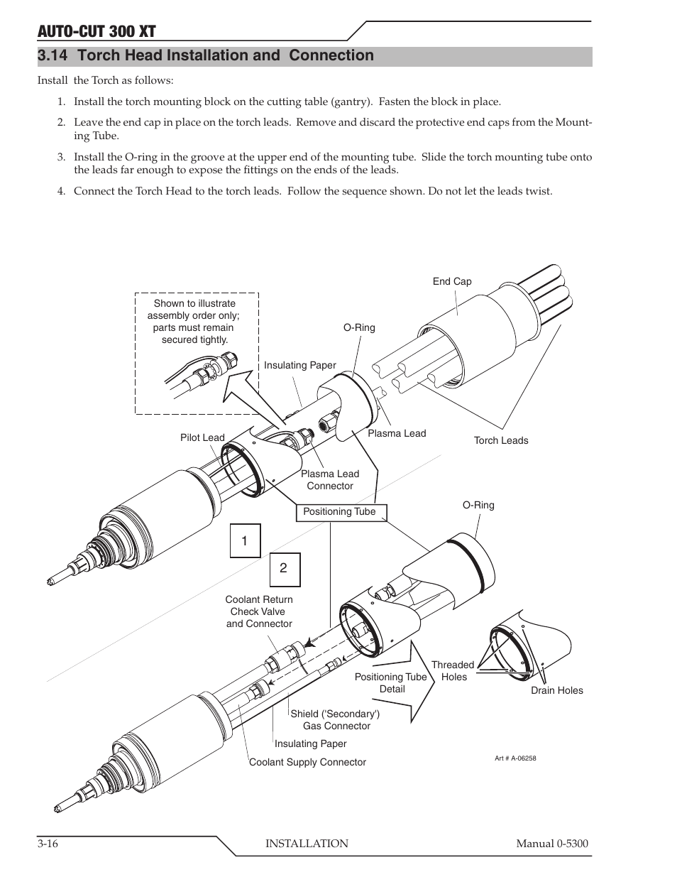 14 torch head installation and connection, Torch head installation and connection -16, Auto-cut 300 xt | Tweco 300 XT Auto-Cut 480V User Manual | Page 40 / 158