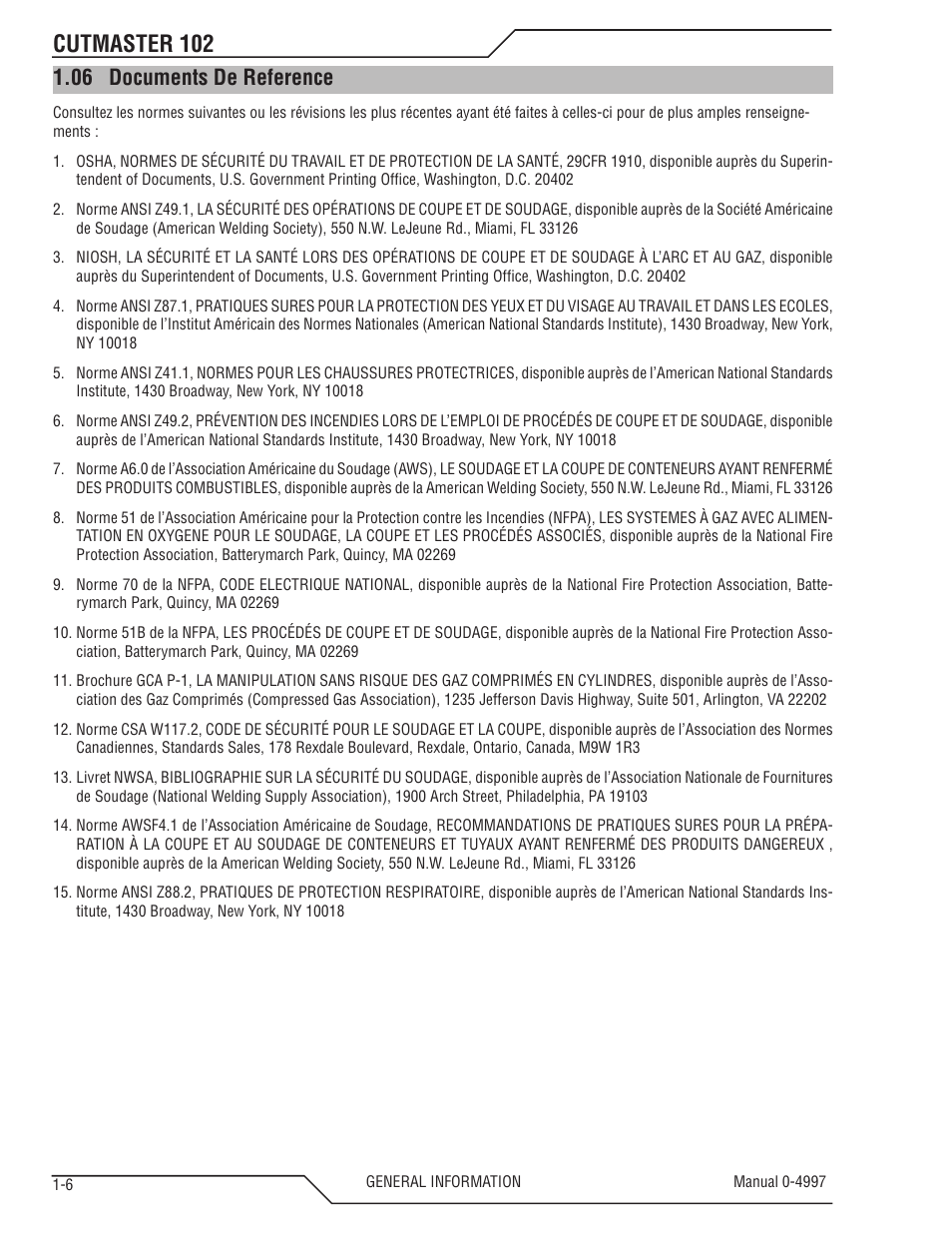 06 documents de reference, Documents de reference -6, Cutmaster 102 | Tweco 102 Cutmaster User Manual | Page 12 / 84