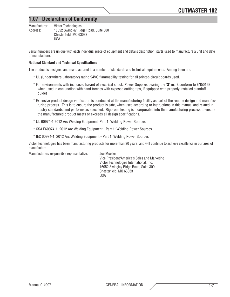 07 declaration of conformity, Declaration of conformity -7, Cutmaster 102 | Tweco 102 Cutmaster User Manual | Page 13 / 84