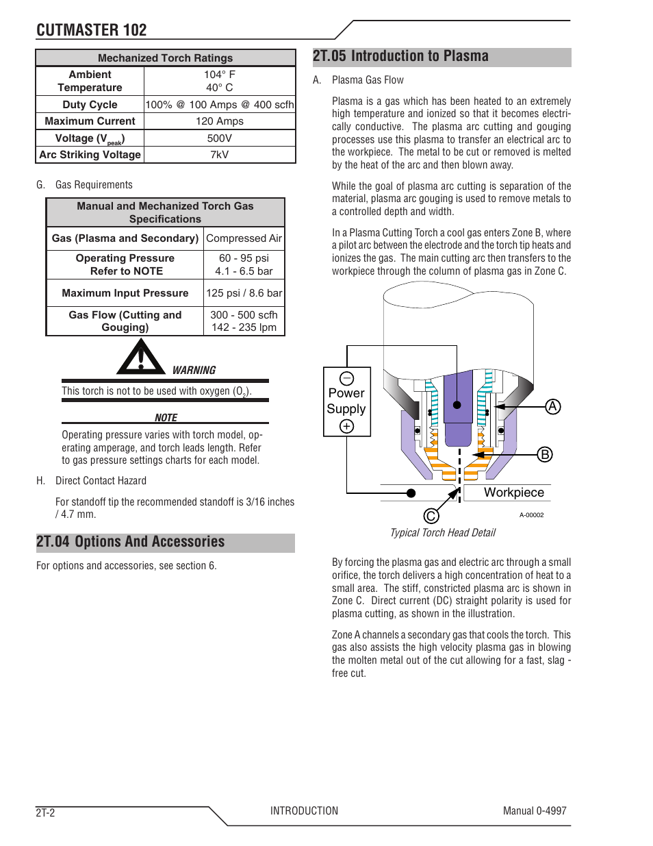 2t.04 options and accessories, 2t.05 introduction to plasma, Cutmaster 102 | Tweco 102 Cutmaster User Manual | Page 20 / 84