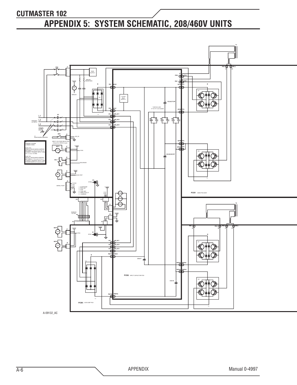 Appendix 5: system schematic, 208/460v units, Cutmaster 102, L2 l1 gnd l3 | Tweco 102 Cutmaster User Manual | Page 78 / 84