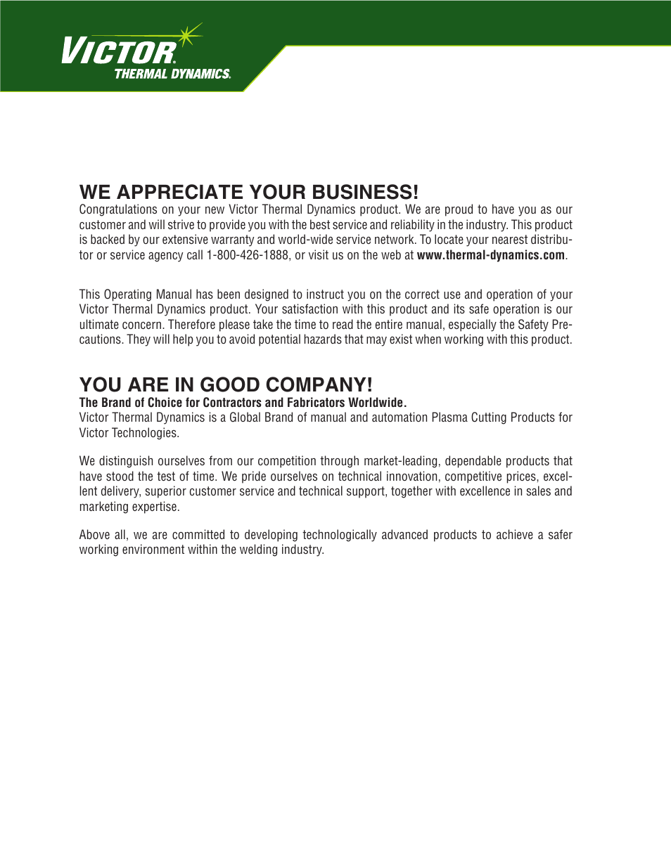 We appreciate your business, You are in good company | Tweco 152 CutMaster User Manual | Page 2 / 84