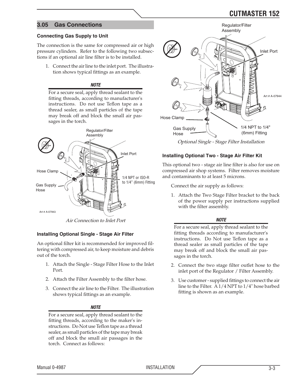 05 gas connections, Gas connections -3, Cutmaster 152 | Tweco 152 CutMaster User Manual | Page 25 / 84