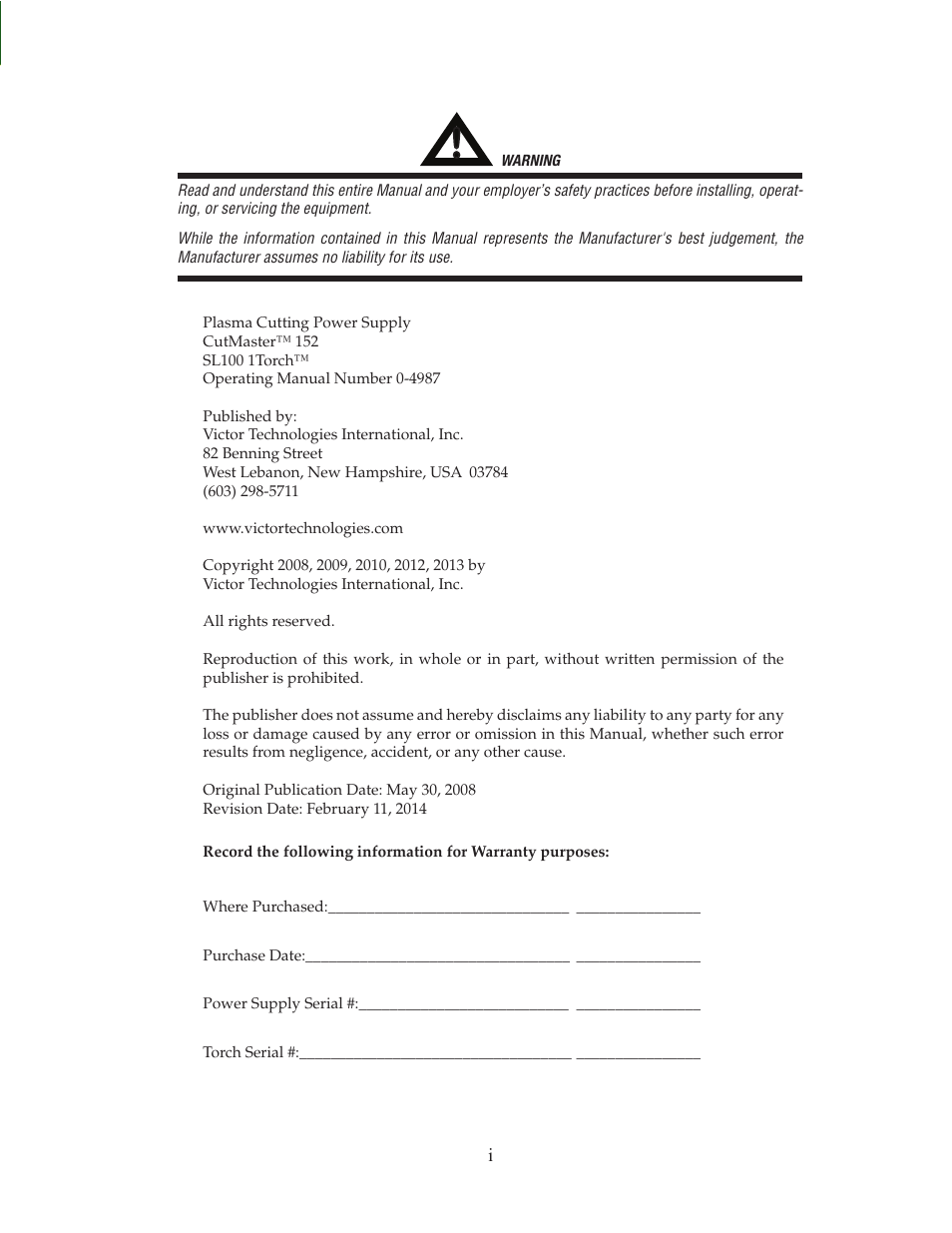 Tweco 152 CutMaster User Manual | Page 3 / 84