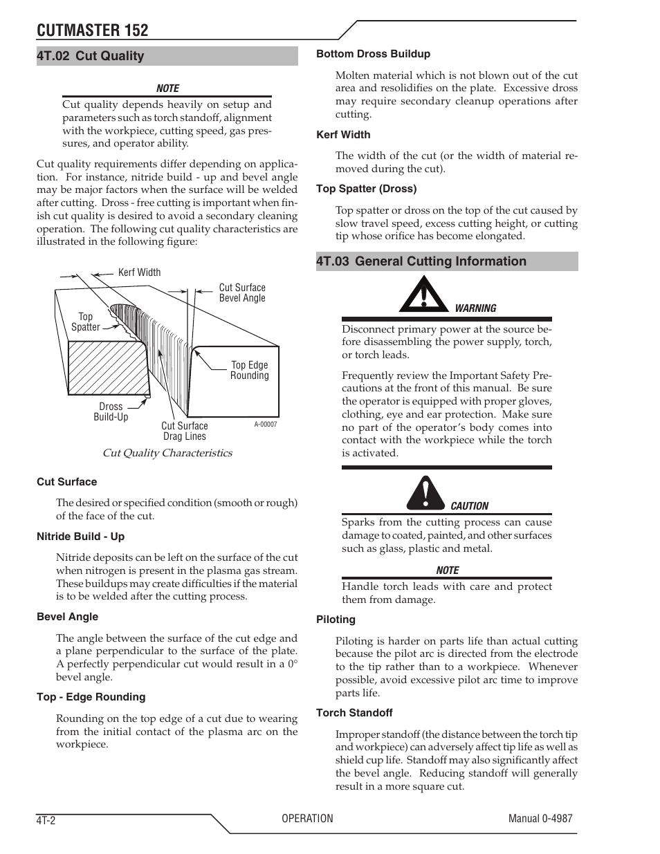 4t.02 cut quality, 4t.03 general cutting information, Cutmaster 152 | Tweco 152 CutMaster User Manual | Page 34 / 84