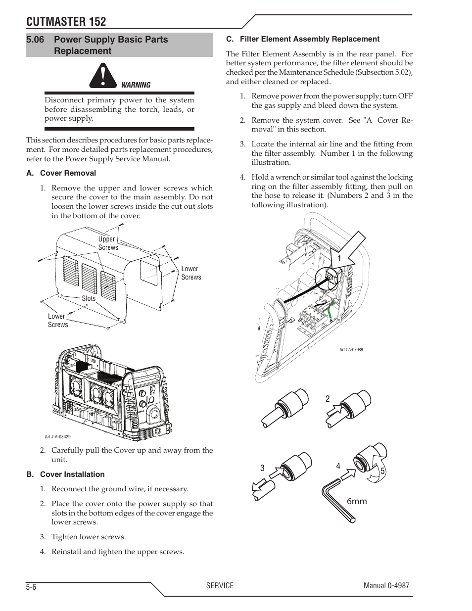 06 power supply basic parts replacement, Power supply basic parts replacement -6, Cutmaster 152 | Tweco 152 CutMaster User Manual | Page 60 / 84