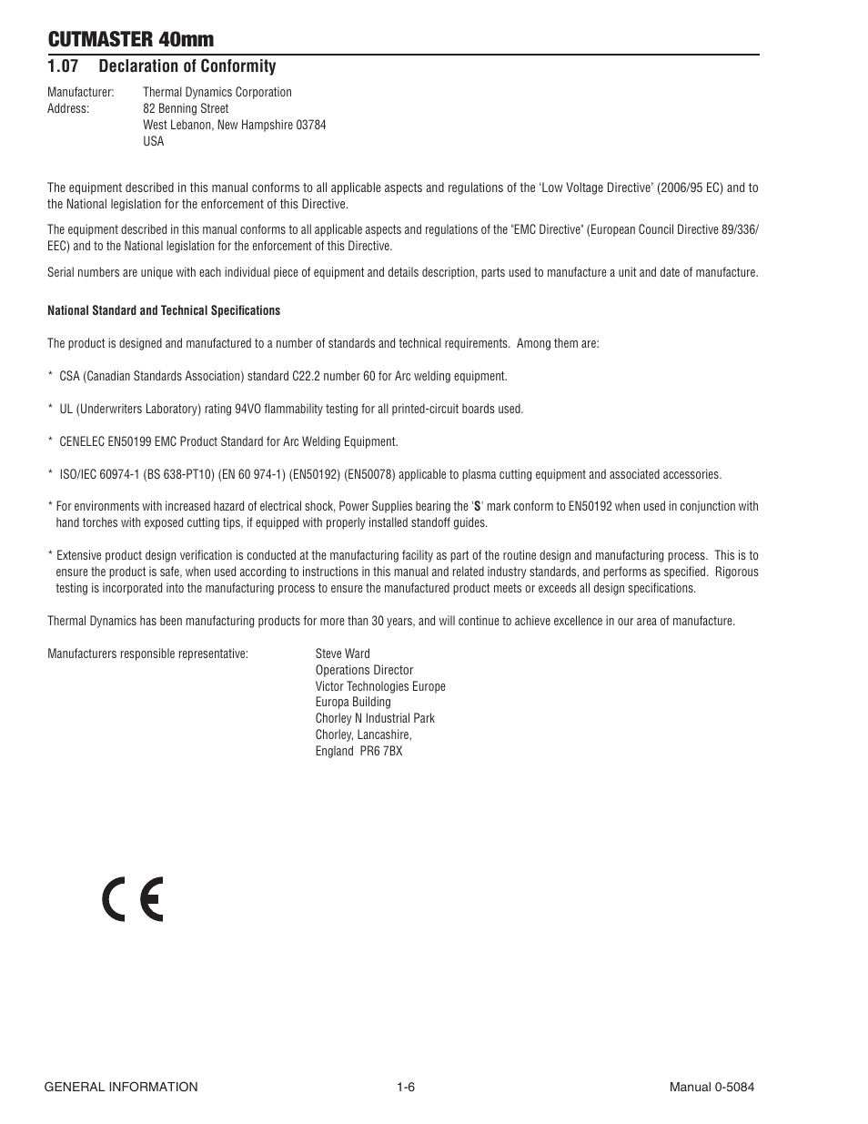 Cutmaster 40mm, 07 declaration of conformity | Tweco 40mm Cutmaster User Manual | Page 12 / 82