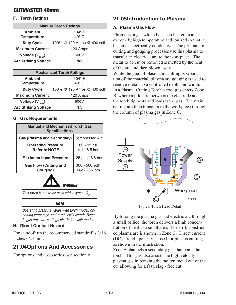 Cutmaster 40mm, 2t.04 options and accessories, 2t.05 introduction to plasma | Tweco 40mm Cutmaster User Manual | Page 20 / 82