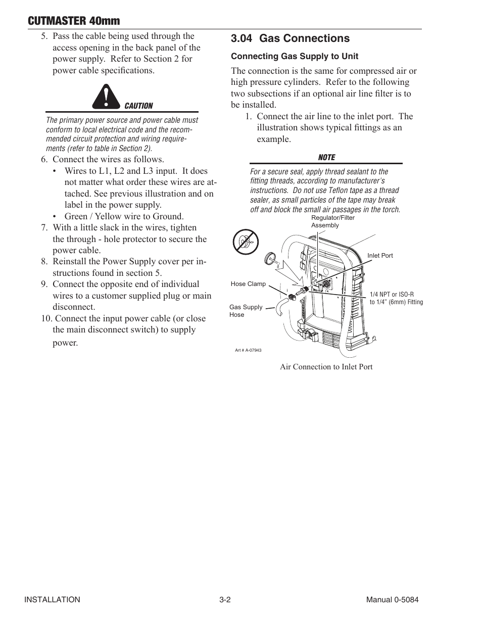 Cutmaster 40mm, 04 gas connections | Tweco 40mm Cutmaster User Manual | Page 24 / 82