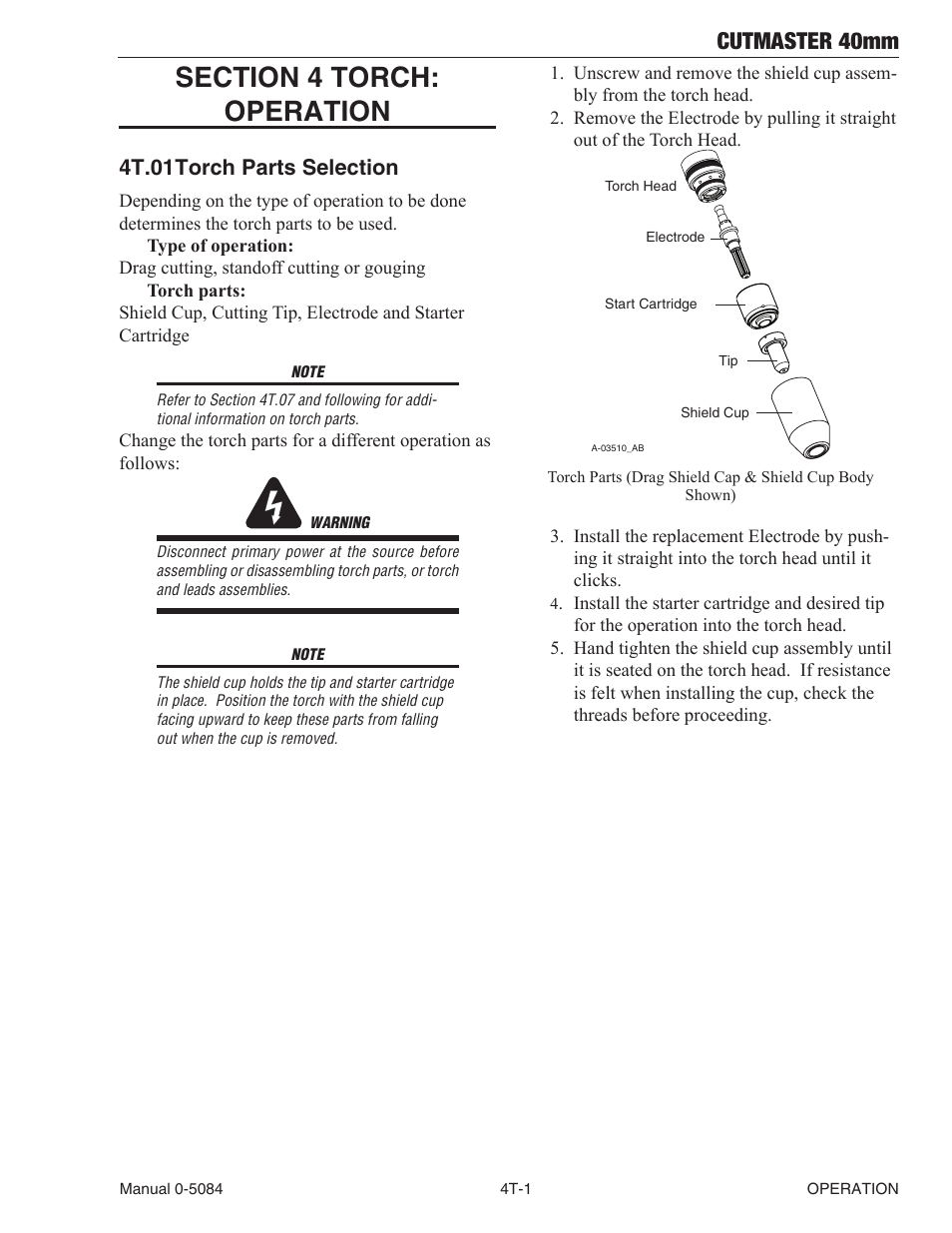 Cutmaster 40mm, 4t.01 torch parts selection | Tweco 40mm Cutmaster User Manual | Page 33 / 82