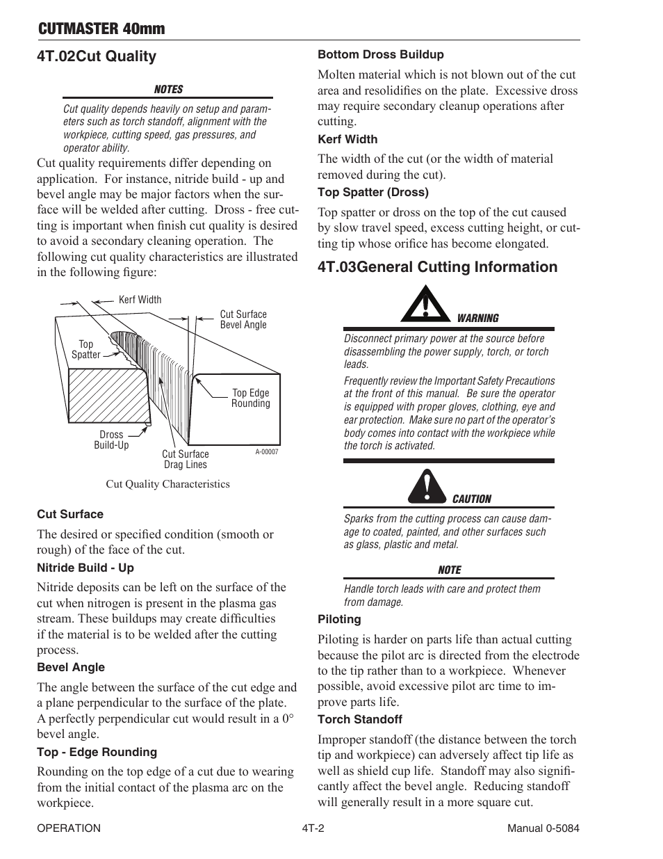 Cutmaster 40mm, 4t.02 cut quality, 4t.03 general cutting information | Tweco 40mm Cutmaster User Manual | Page 34 / 82