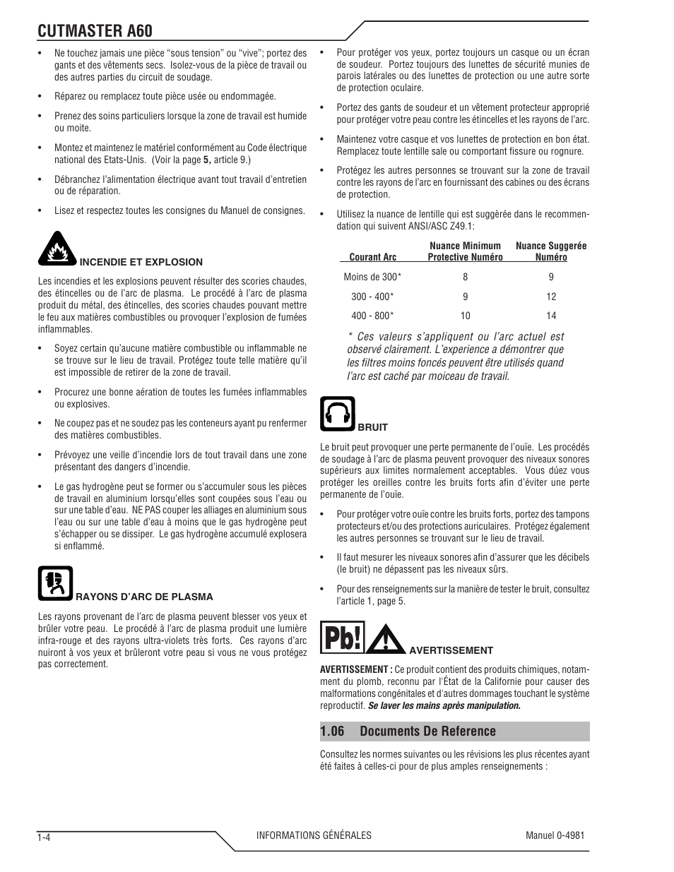 Cutmaster a60, 06 documents de reference | Tweco A60 Cutmaster User Manual | Page 10 / 118