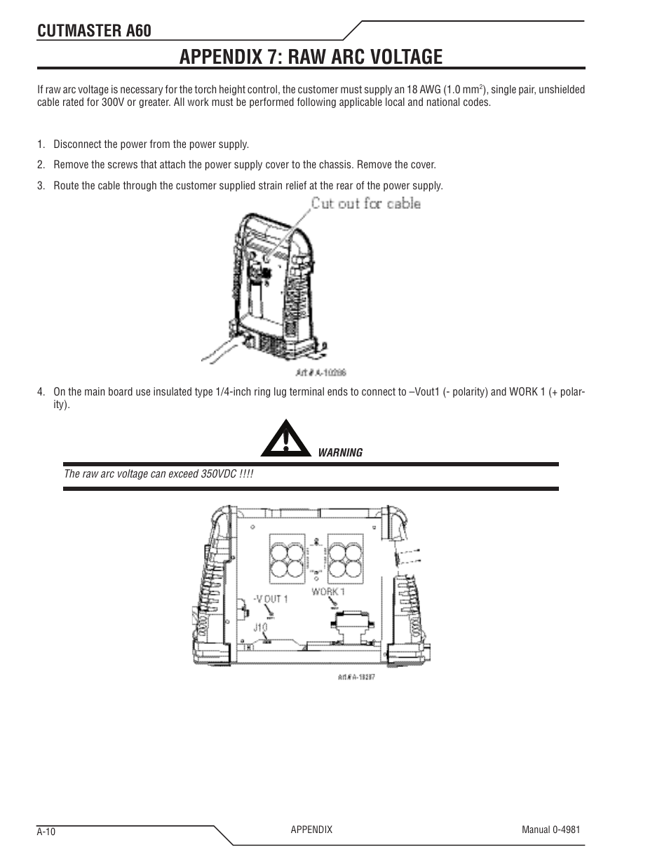 Appendix 7: raw arc voltage, Cutmaster a60 | Tweco A60 Cutmaster User Manual | Page 114 / 118