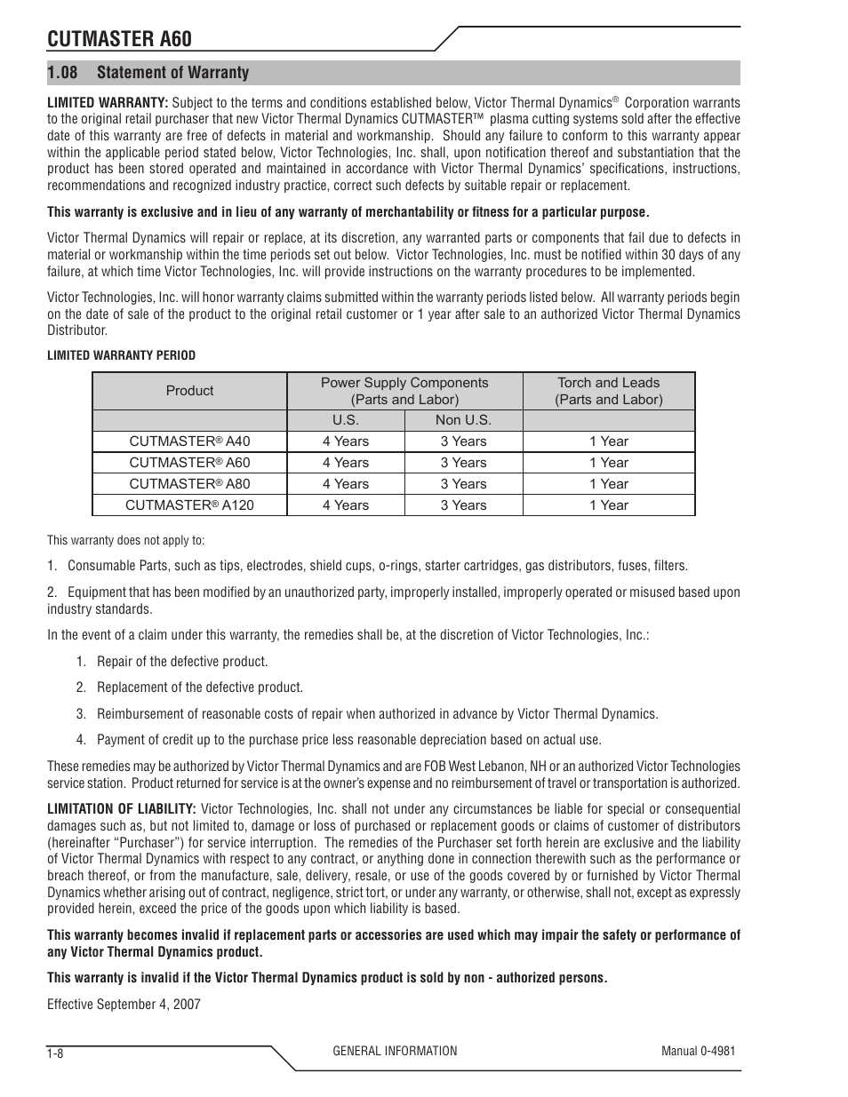 Cutmaster a60 | Tweco A60 Cutmaster User Manual | Page 14 / 118