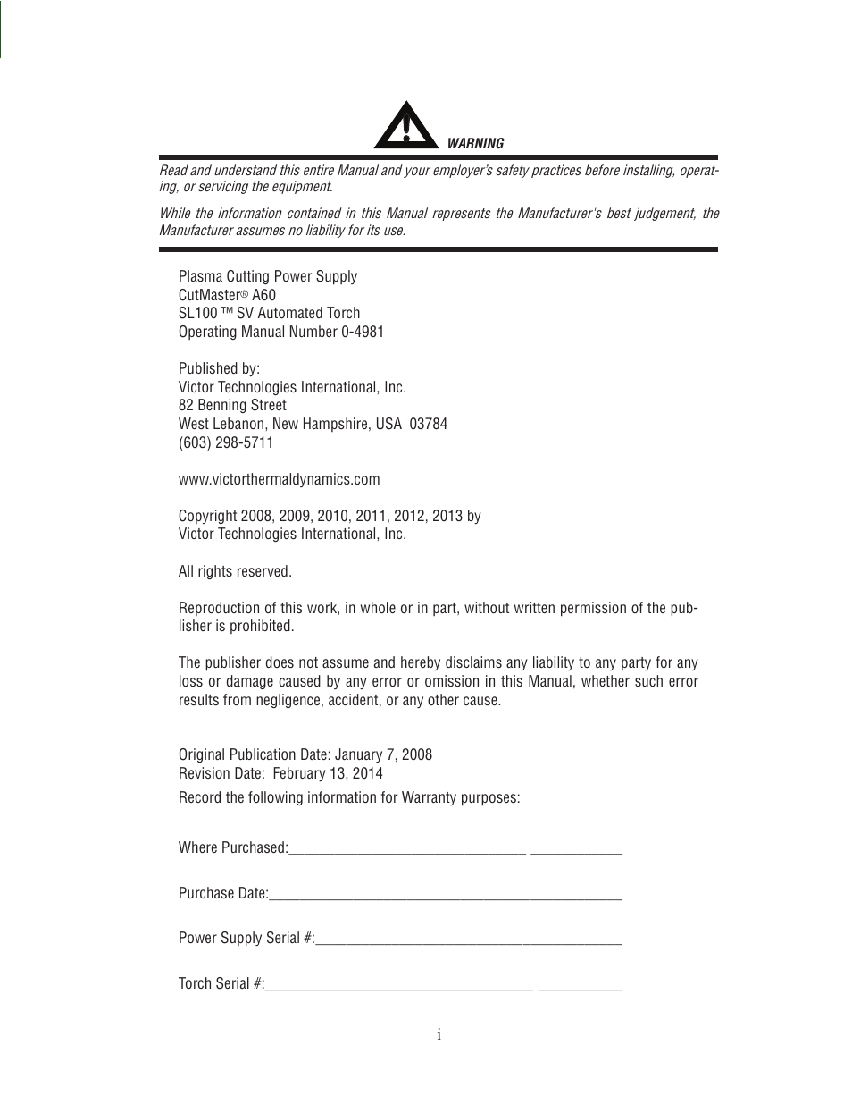 Tweco A60 Cutmaster User Manual | Page 3 / 118