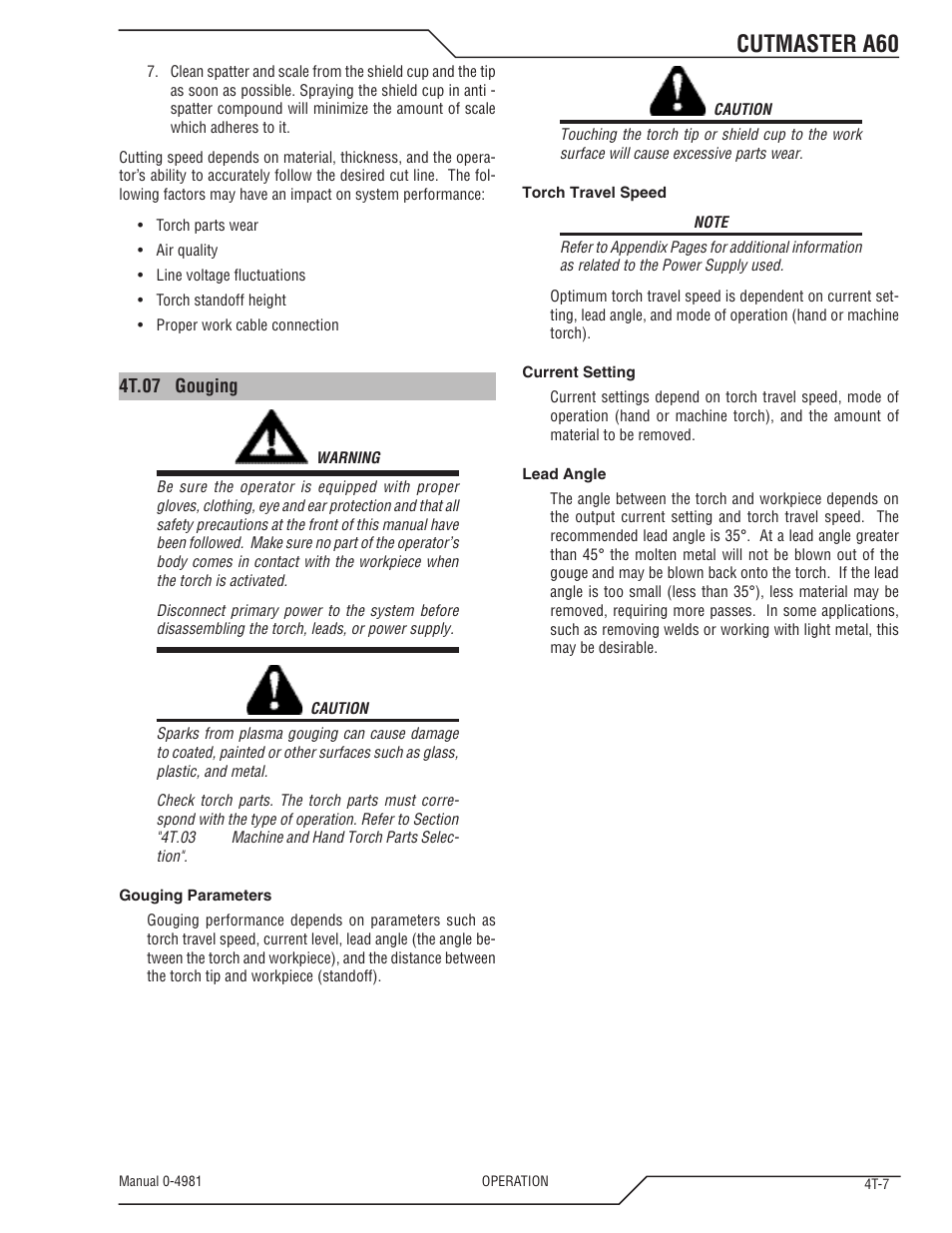 Cutmaster a60 | Tweco A60 Cutmaster User Manual | Page 43 / 118