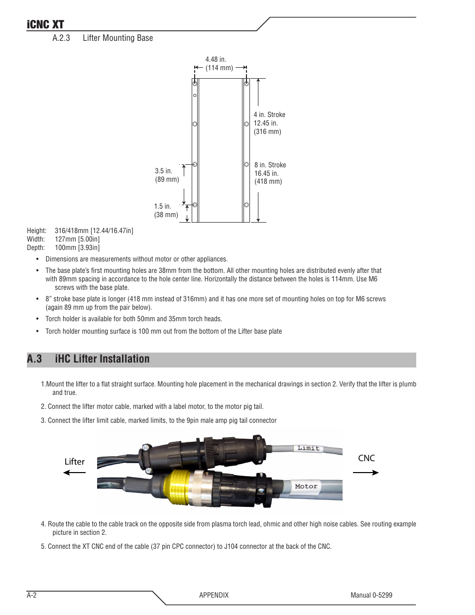 A.3 ihc lifter installation, Icnc xt | Tweco iCNC XT User Manual | Page 100 / 110
