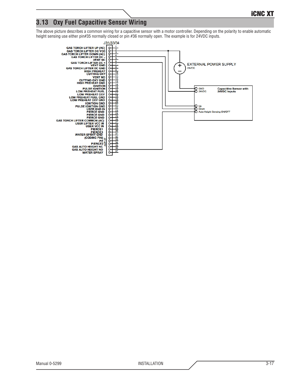 13 oxy fuel capacitive sensor wiring, Oxy fuel capacitive sensor wiring -17, Icnc xt | Tweco iCNC XT User Manual | Page 37 / 110