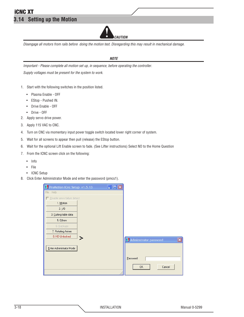 14 setting up the motion, Setting up the motion -18, Icnc xt | Tweco iCNC XT User Manual | Page 38 / 110