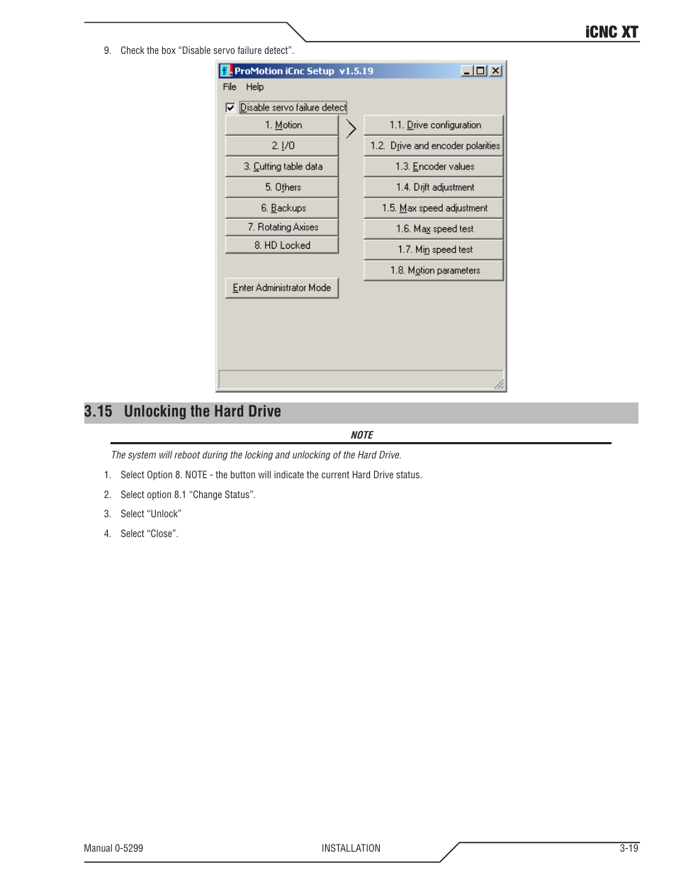 15 unlocking the hard drive, Unlocking the hard drive -19, Icnc xt | Tweco iCNC XT User Manual | Page 39 / 110