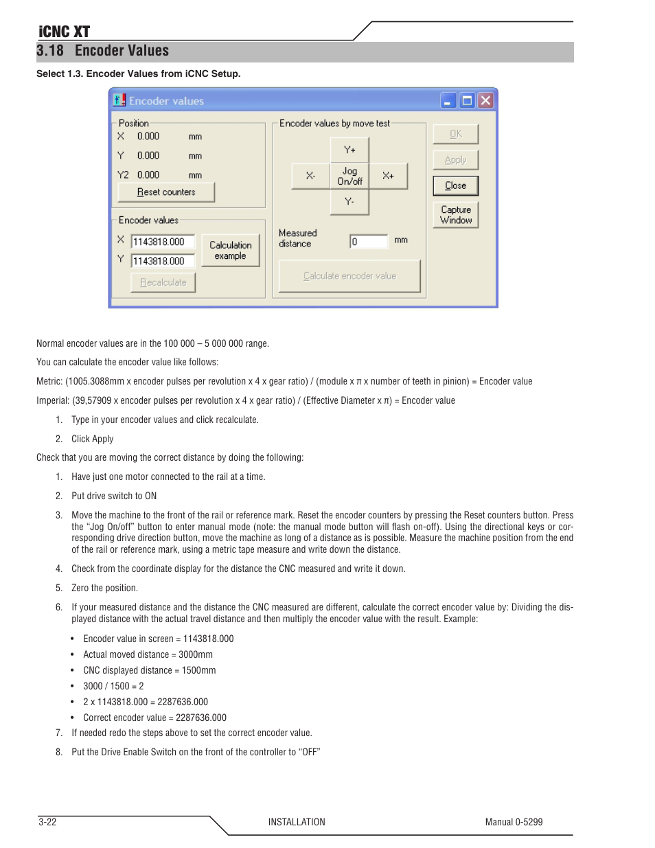 18 encoder values, Encoder values -22, Icnc xt | Tweco iCNC XT User Manual | Page 42 / 110