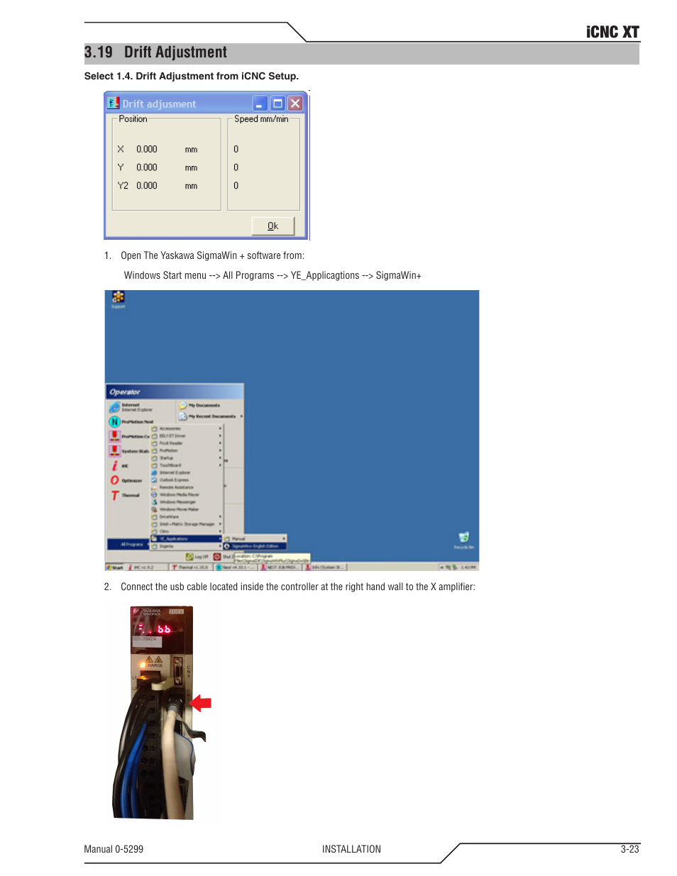 19 drift adjustment, Drift adjustment -23, Icnc xt | Tweco iCNC XT User Manual | Page 43 / 110