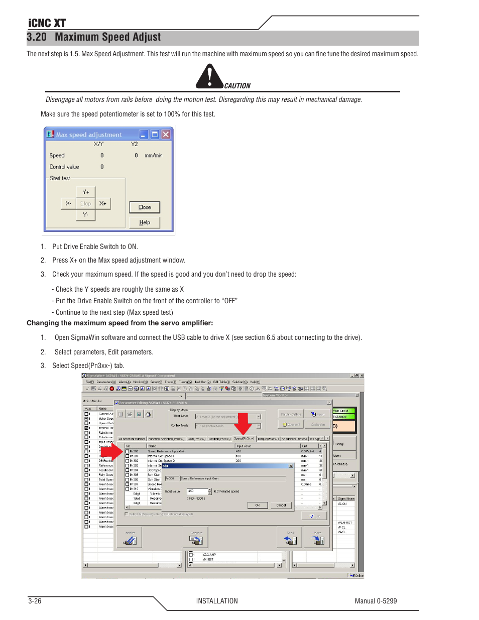20 maximum speed adjust, Maximum speed adjust -26, Icnc xt | Tweco iCNC XT User Manual | Page 46 / 110