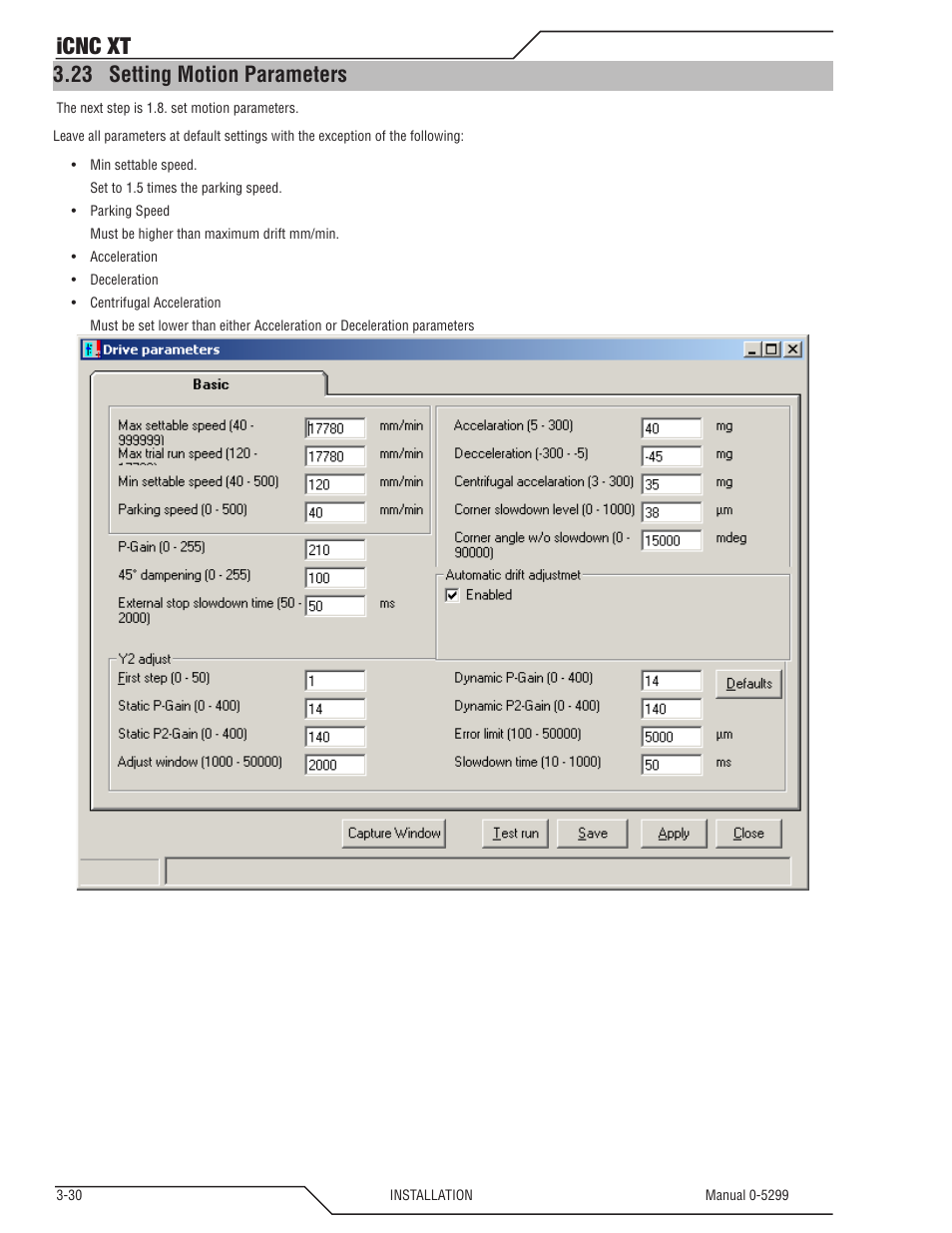 23 setting motion parameters, Setting motion parameters -30, Icnc xt | Tweco iCNC XT User Manual | Page 50 / 110