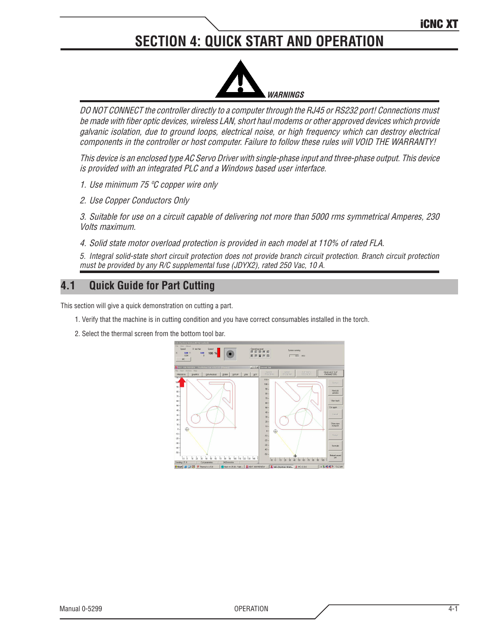 Section 4: quick start and operation, 1 quick guide for part cutting, Section 4: quick start and operation -1 | Quick guide for part cutting -1, Icnc xt | Tweco iCNC XT User Manual | Page 55 / 110