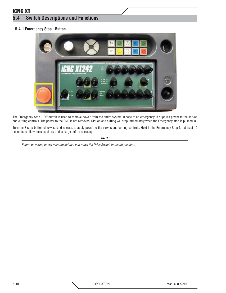 4 switch descriptions and functions, Switch descriptions and functions -10, Icnc xt | Tweco iCNC XT User Manual | Page 68 / 110