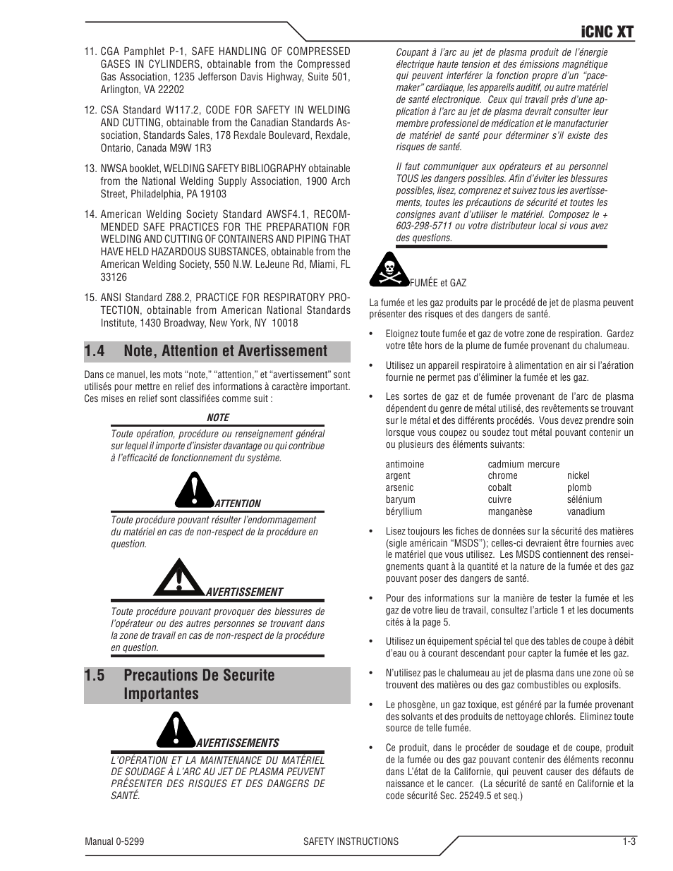 4 note, attention et avertissement, 5 precautions de securite importantes, Note, attention et avertissement -3 | Precautions de securite importantes -3, Icnc xt | Tweco iCNC XT User Manual | Page 9 / 110