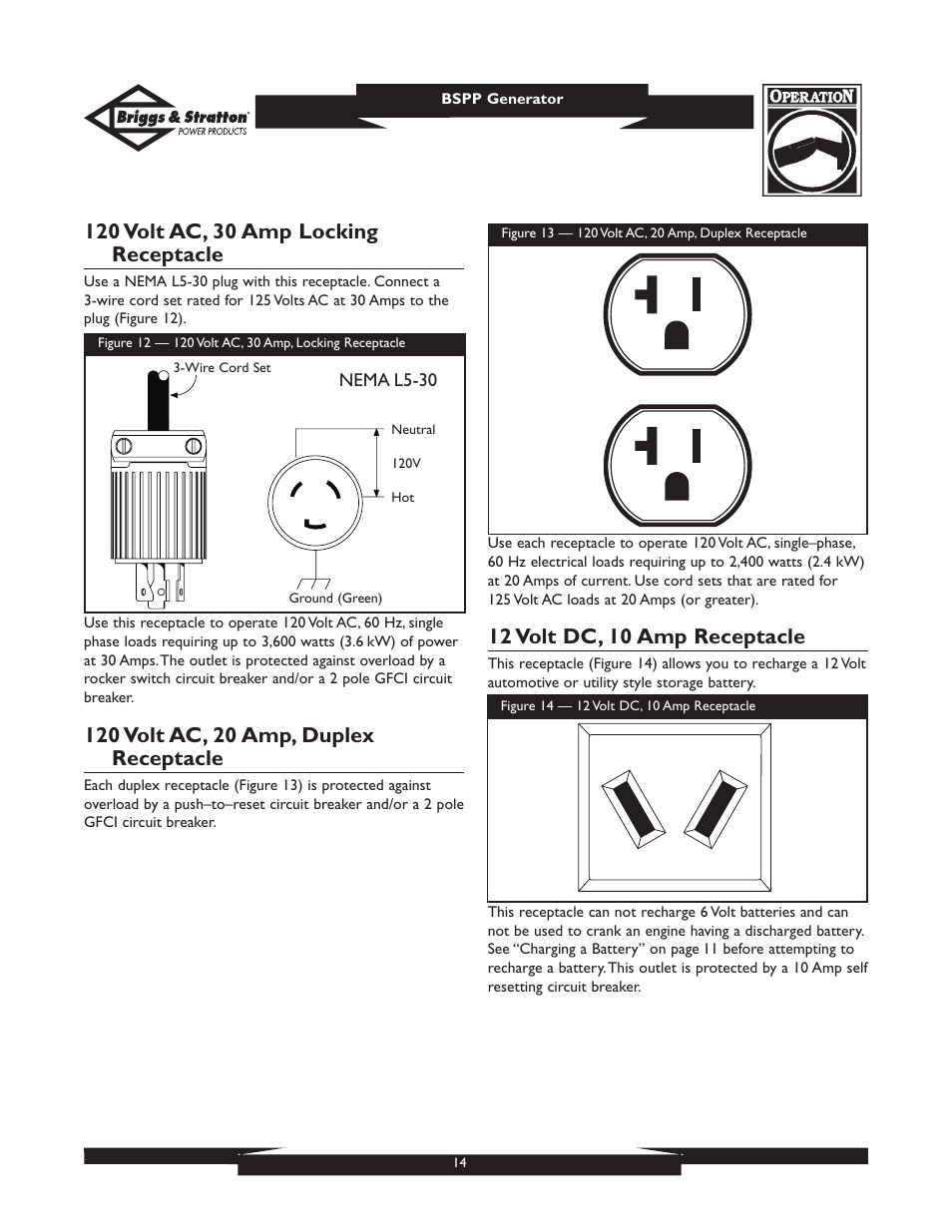 12 volt dc, 10 amp receptacle | Briggs & Stratton PRO8000 User Manual | Page 14 / 60