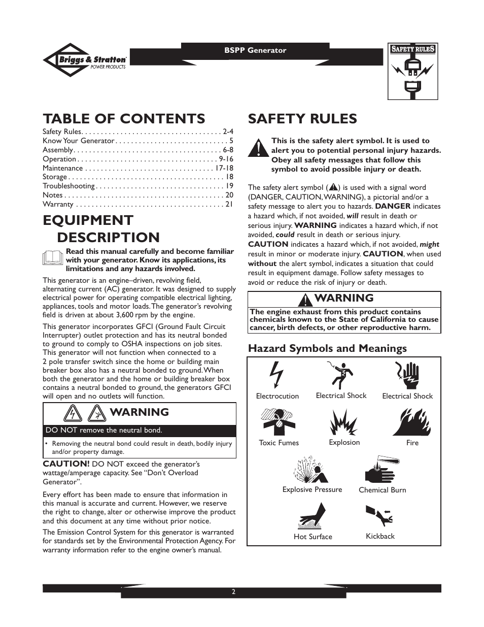 Briggs & Stratton PRO8000 User Manual | Page 2 / 60