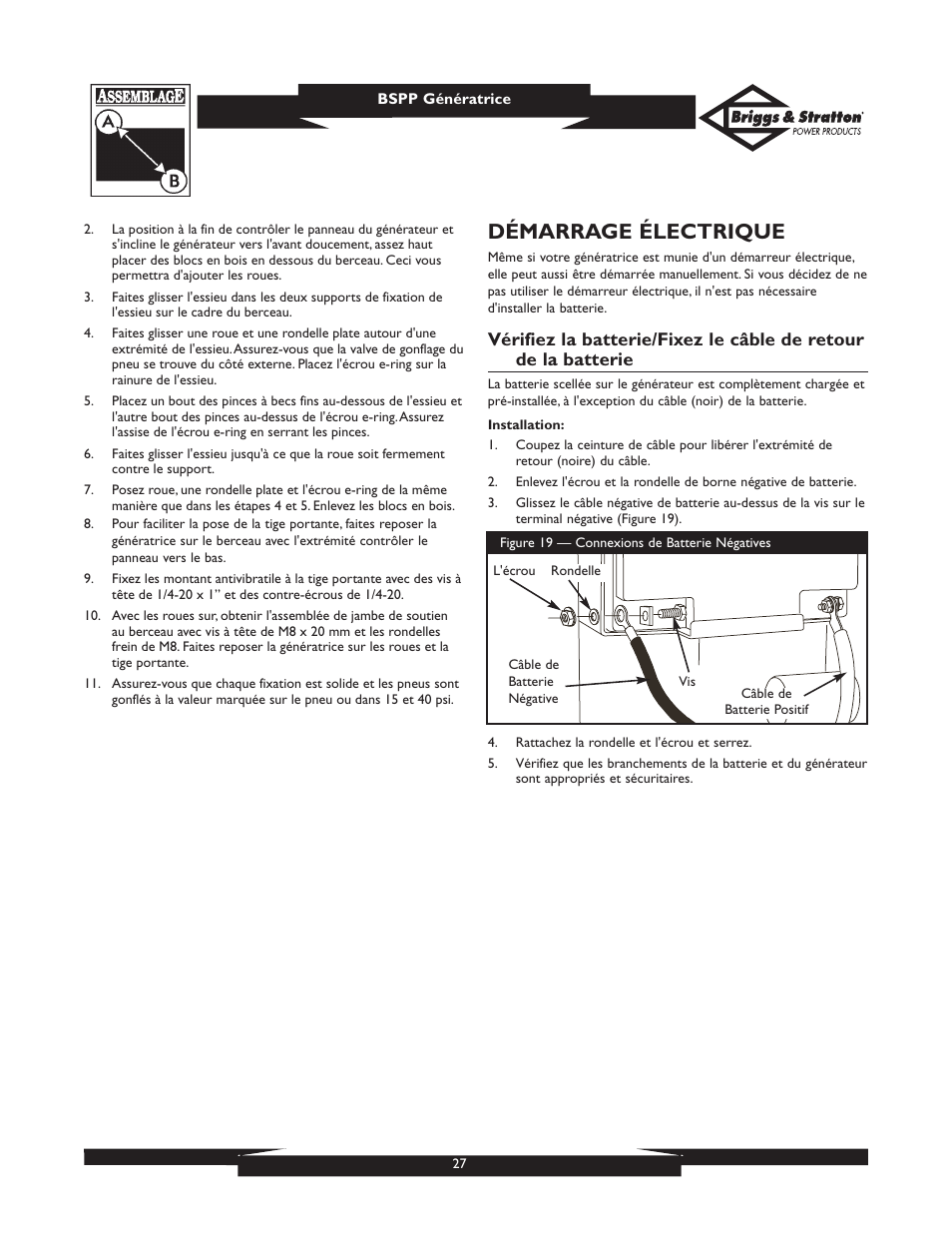Démarrage électrique | Briggs & Stratton PRO8000 User Manual | Page 27 / 60