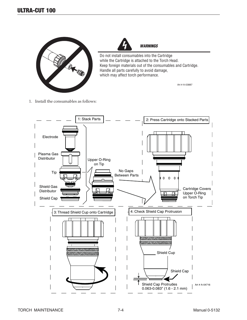 04 torch consumables installation, 04 torch consumables installation -4, Ultra-cut 100 | Tweco 100 Ultra-Cut(March 2013) User Manual | Page 130 / 166