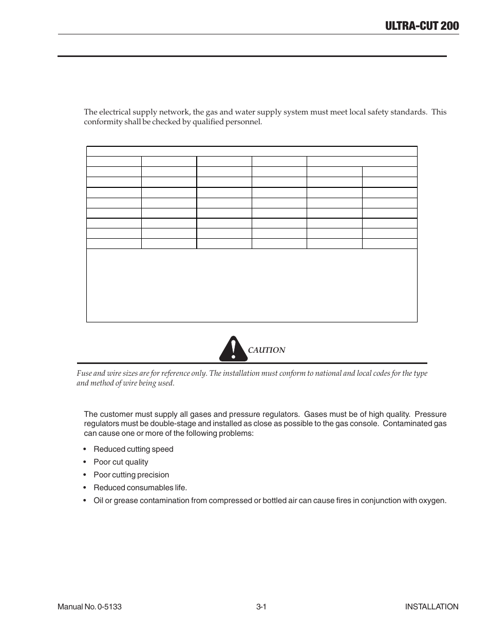 Section 3: installation, 01 installation requirements, Section 3: installation -1 | 01 installation requirements -1, Ultra-cut 200 | Tweco 200 Ultra-Cut(March 2013) User Manual | Page 27 / 168