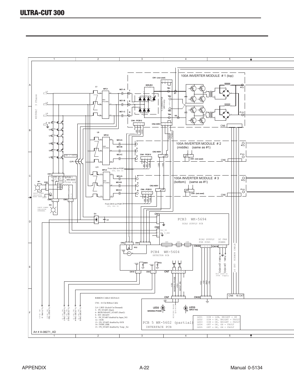 Appendix 11: schematic, ce 400v power supply, Ultra-cut 300, 100a inverter module # 1 (top) | Interface pcb | Tweco 300 Ultra-Cut(March 2013) User Manual | Page 154 / 166