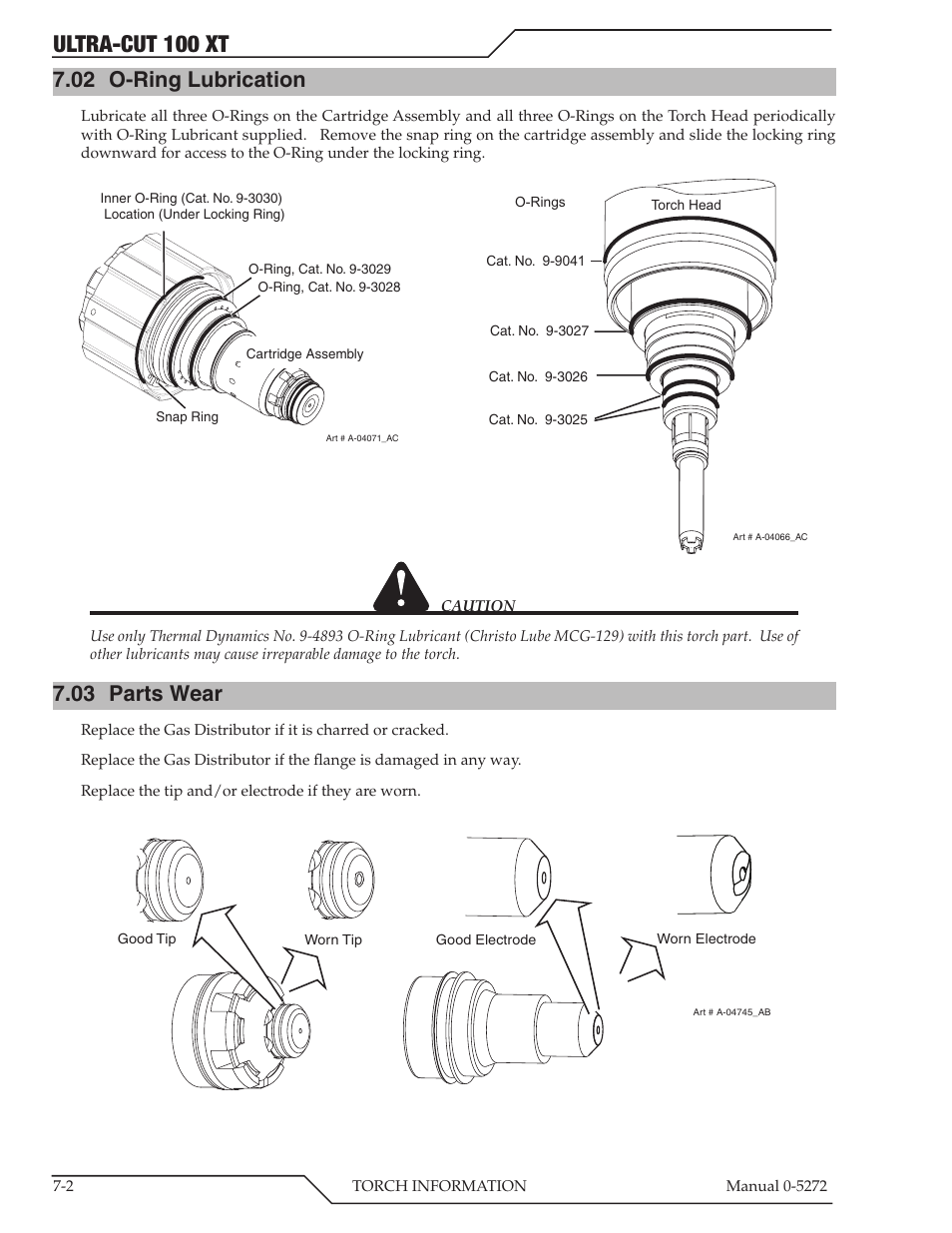 02 o-ring lubrication, 03 parts wear, Ultra-cut 100 xt | Tweco 100 XT Ultra-Cut Plasma Cutting System User Manual | Page 102 / 188