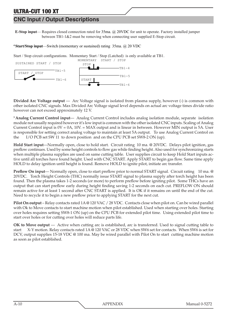 Cnc input / output descriptions, Ultra-cut 100 xt | Tweco 100 XT Ultra-Cut Plasma Cutting System User Manual | Page 116 / 188