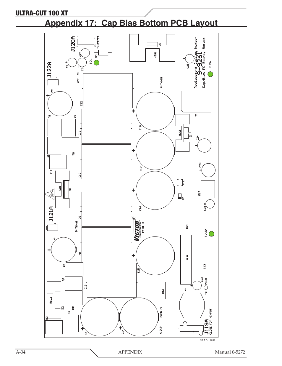 Appendix 17: cap bias bottom pcb layout, Ultra-cut 100 xt | Tweco 100 XT Ultra-Cut Plasma Cutting System User Manual | Page 140 / 188