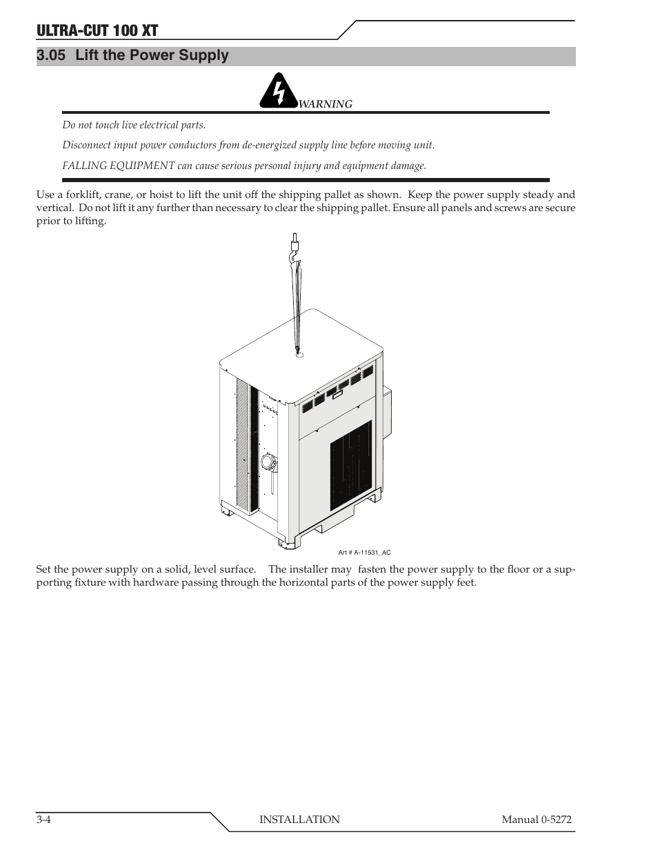 Ultra-cut 100 xt, 05 lift the power supply | Tweco 100 XT Ultra-Cut Plasma Cutting System User Manual | Page 26 / 188