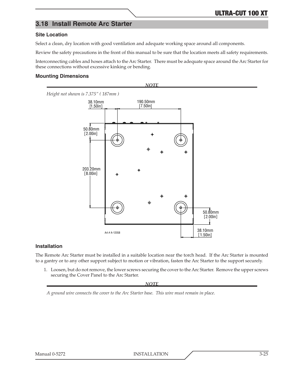 Ultra-cut 100 xt, 18 install remote arc starter | Tweco 100 XT Ultra-Cut Plasma Cutting System User Manual | Page 47 / 188