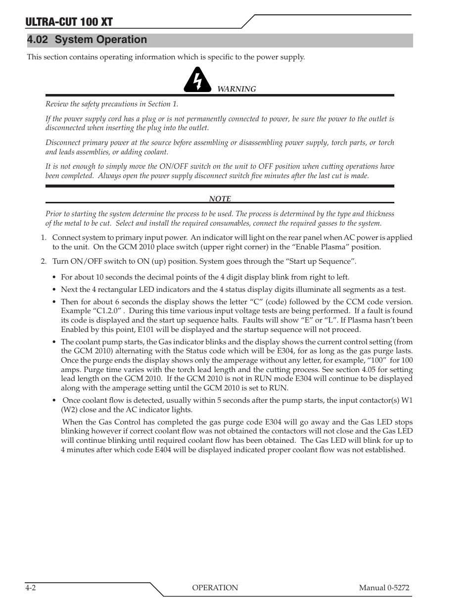 02 system operation, Ultra-cut 100 xt | Tweco 100 XT Ultra-Cut Plasma Cutting System User Manual | Page 66 / 188