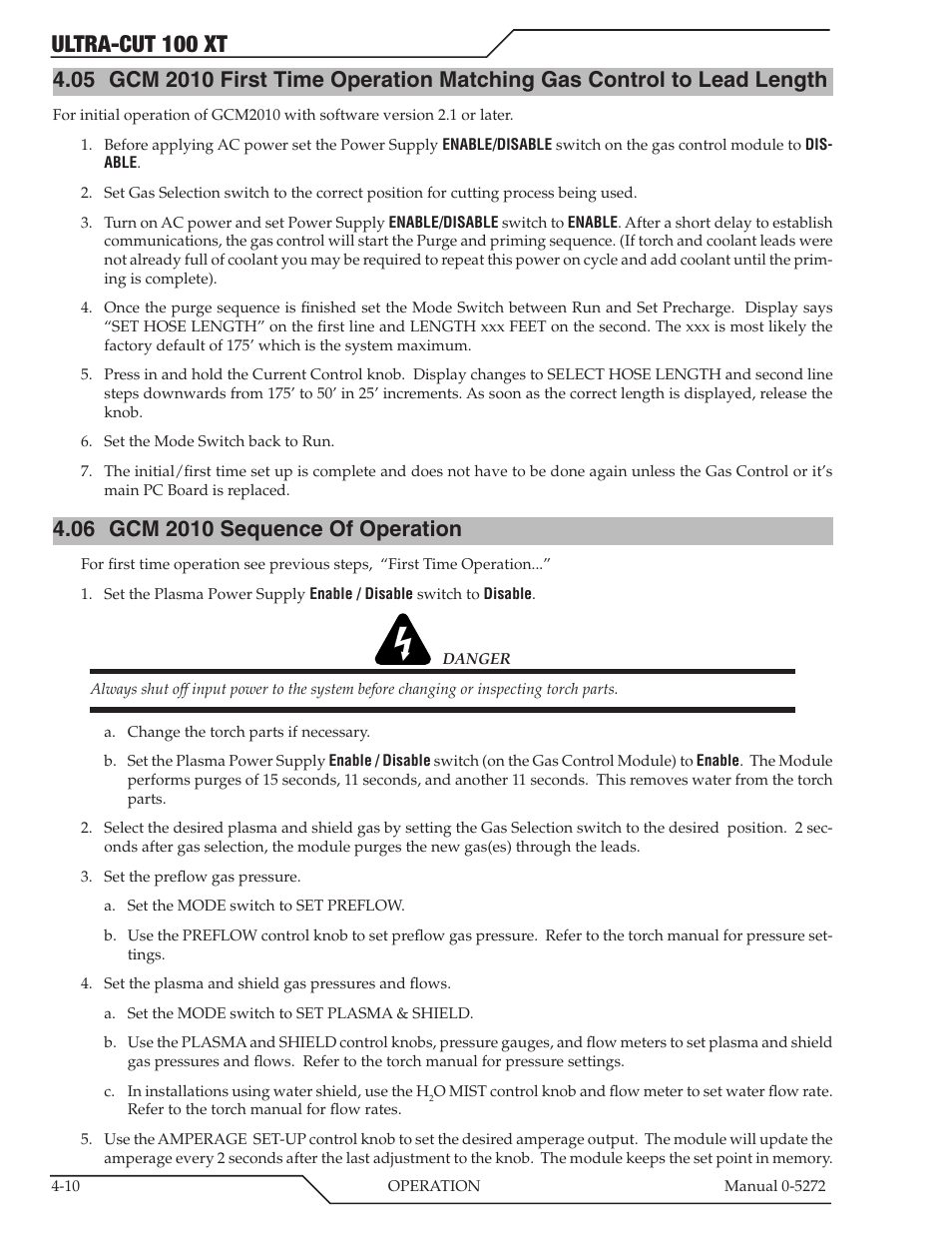 06 gcm 2010 sequence of operation, Ultra-cut 100 xt | Tweco 100 XT Ultra-Cut Plasma Cutting System User Manual | Page 74 / 188